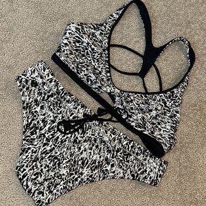Lululemon Athletic Bikini - Top and Bottom Size 2 Black and White Camo